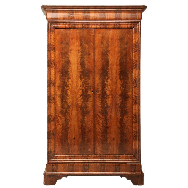 c.1860 French Louis Philippe Book-Matched Mahogany Armoire