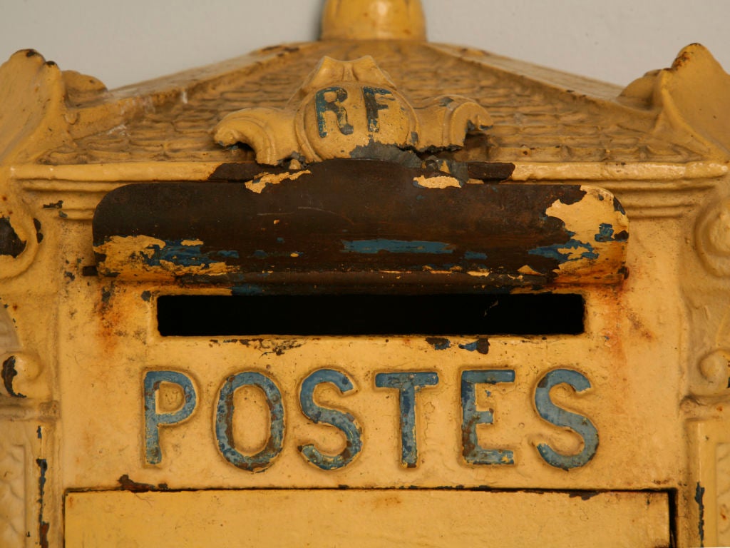 c.1900 French Painted Cast Iron Mailbox 1