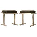 c.1960 Pair of French Chrome and Leather Tabourets
