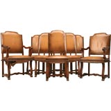 c.1930 Set of 8 Spanish Elm & Leather Dining Chairs