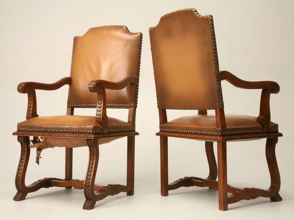 c.1930 Set of 8 Spanish Elm and Leather Dining Chairs at 1stDibs