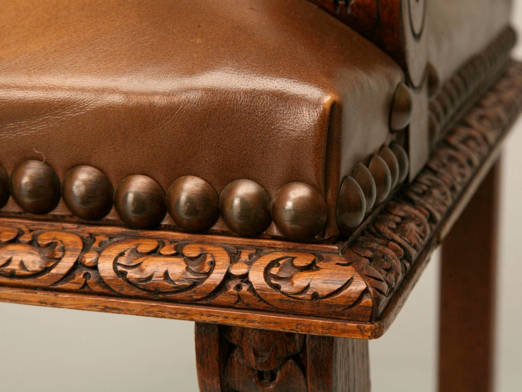 c.1930 Set of 8 Spanish Elm and Leather Dining Chairs at 1stDibs