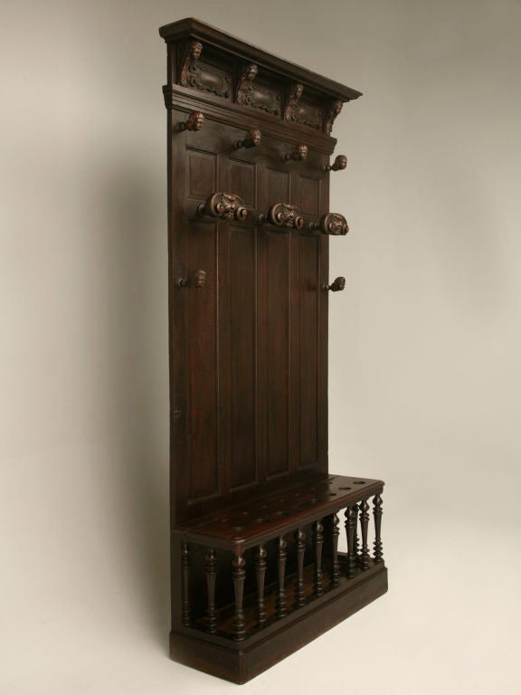 c.1870 Hand-Carved French Oak Hall Tree