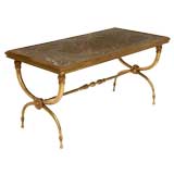 Vintage c.1970 French Marble and Brass Coffee Table