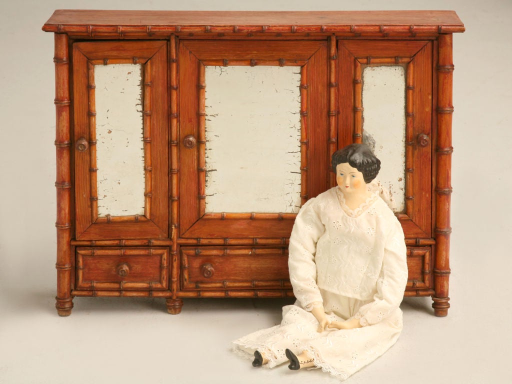 c.1910 English Child's Toy Triple Wardrobe