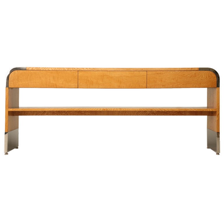 c.1970 Tiger Maple & Chrome "Pace Collection" Console Table