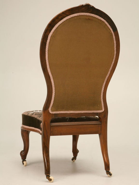c.1860 Handmade English Beaded Slipper Chair w/ Rosewood Frame 5