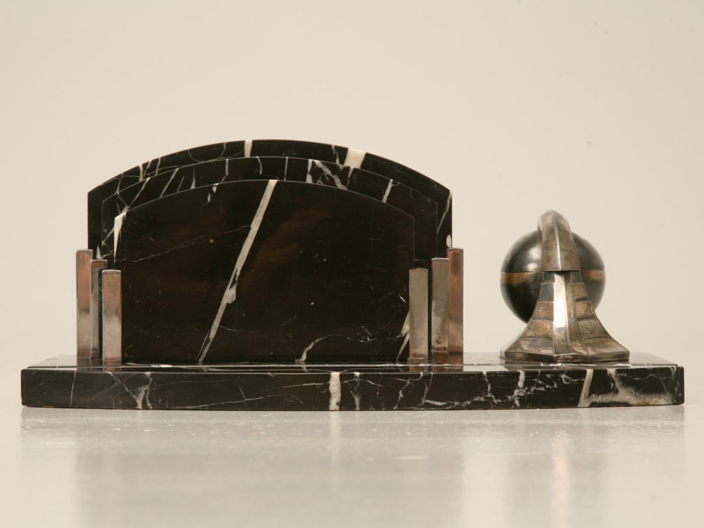 c.1930 French Streamlined Art Deco Letter Holder w/ Inkwell