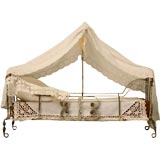 Antique c.1910 French Hand-Formed Metal Doll Bed w/Canopy