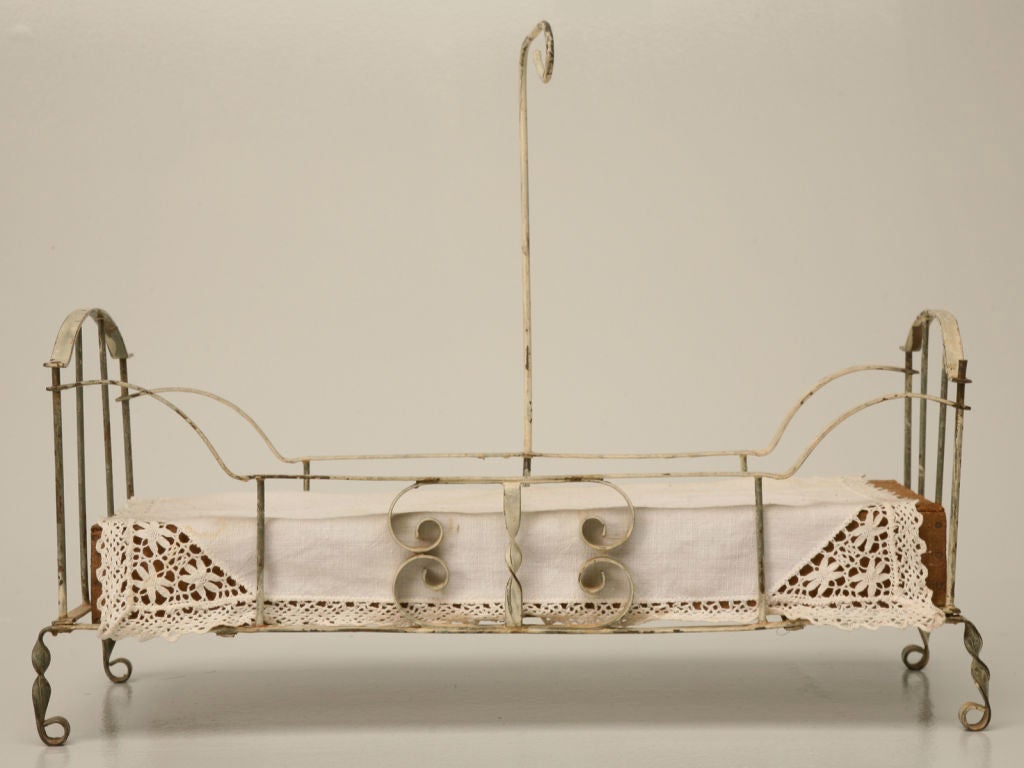 20th Century c.1910 French Hand-Formed Metal Doll Bed w/Canopy