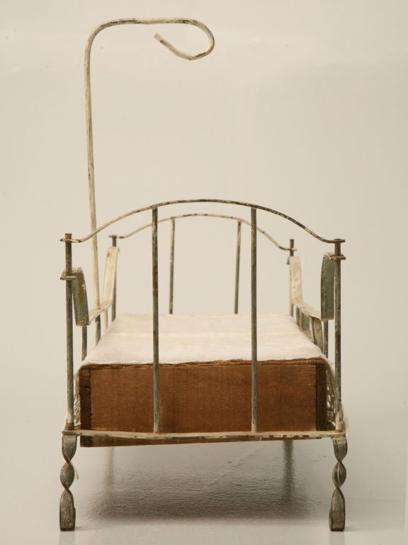 c.1910 French Hand-Formed Metal Doll Bed w/Canopy 1