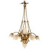 Antique c.1920 French Bronze 8 Light Chandelier