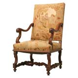 c.1870 French White Oak & Needelpoint Throne Chair