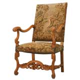 c.1870 Hand-Carved French White Oak & Needlepoint Throne Chair