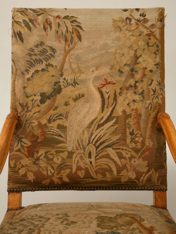 c.1870 Hand-Carved French White Oak & Needlepoint Throne Chair