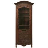 c.1870 Hand-Carved French White Oak Bonnet Top Vitrine