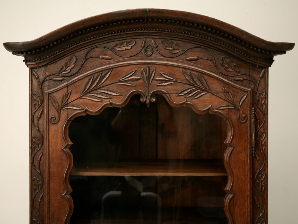 c.1870 Hand-Carved French White Oak Bonnet Top Vitrine
