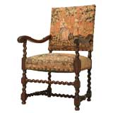 Antique c.1780 Hand-Carved English Oak & Needlepoint Throne Chair