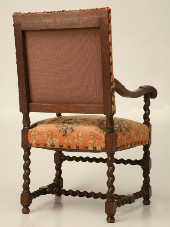 c.1780 Hand-Carved English Oak & Needlepoint Throne Chair 7