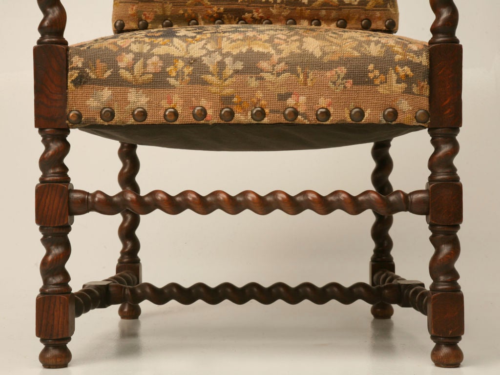 c.1780 Hand-Carved English Oak & Needlepoint Throne Chair 6