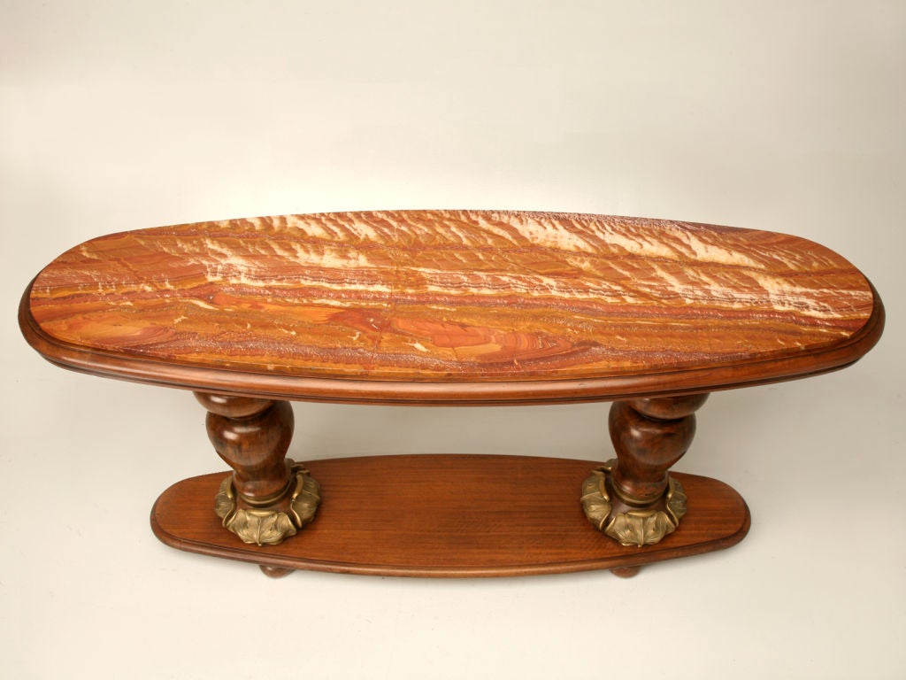 Austriaco Antico tavolo da console in mogano, bronzo e onice in stile Art Nouveau c1890-1900 in vendita