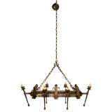 c.1920 French Hand-Forged Iron Oval Chandelier 4