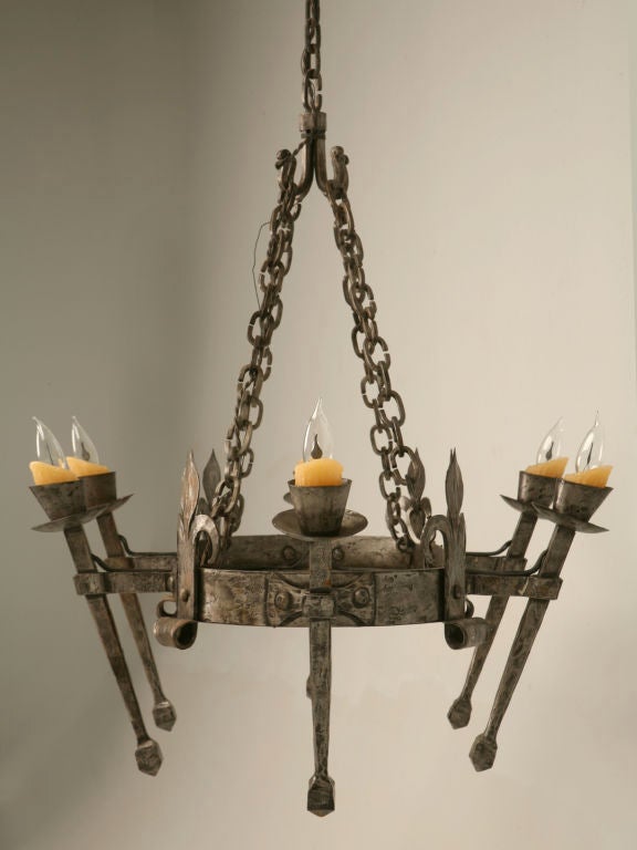 Gothic Revival French Hand-Forged Iron Oval Chandelier, circa 1920
