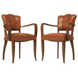 Pair of French 40's Leather Bridge Chairs