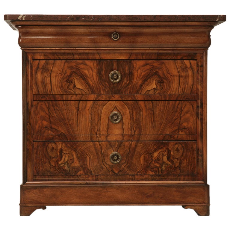 c.1870 French Book-Matched Burled Walnut 3/4 Scale Commode