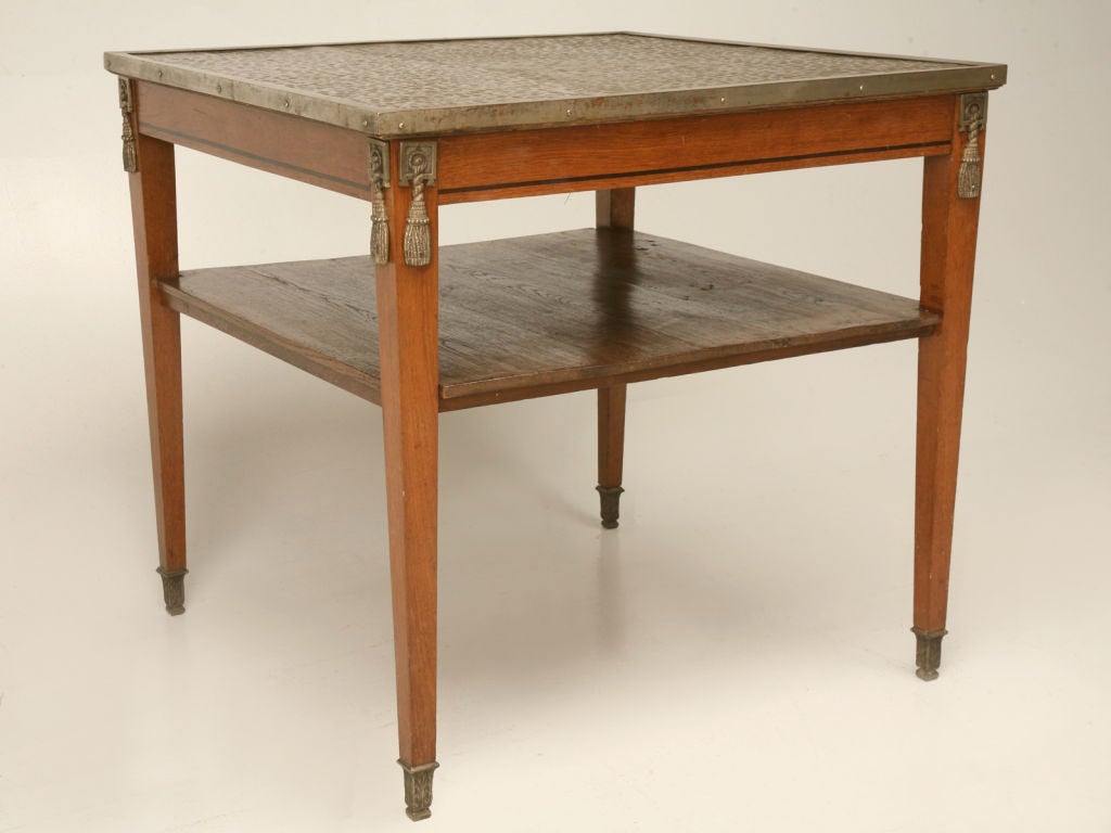 c.1910 French Fruitwood End Table w/ Hammered Copper Top