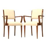 Pair of French 40's Cherry & Leather Bridge Chairs