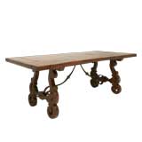 c.1890 Hand-Carved Spanish Oak Lyre-Leg Dining Table