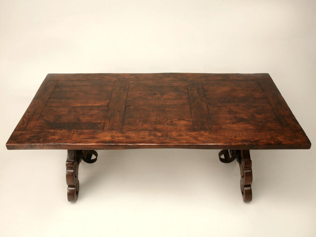 Hand-Crafted c.1890 Hand-Carved Spanish Oak Lyre-Leg Dining Table