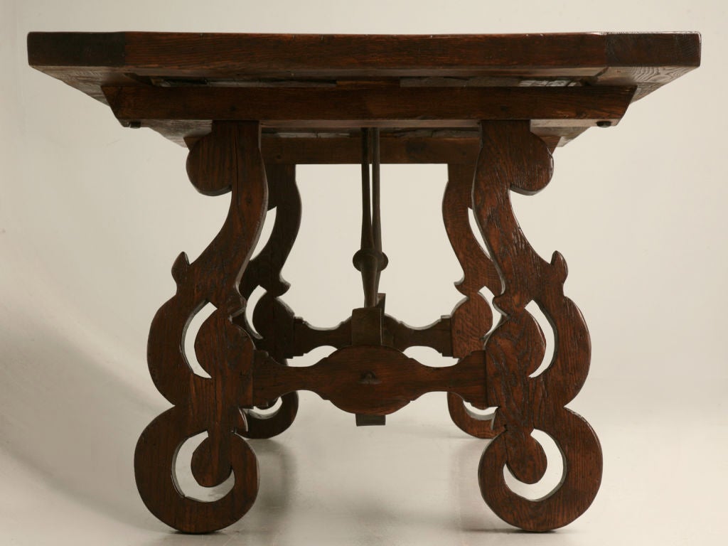 c.1890 Hand-Carved Spanish Oak Lyre-Leg Dining Table 2