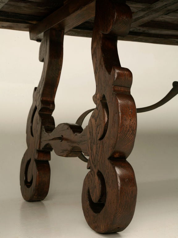 c.1890 Hand-Carved Spanish Oak Lyre-Leg Dining Table 3