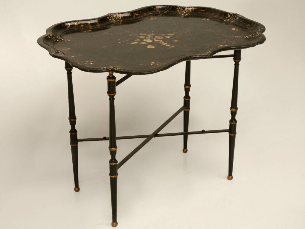 c.1880 Mother-of-Pearl Decorated Papier Mache Tray on Stand