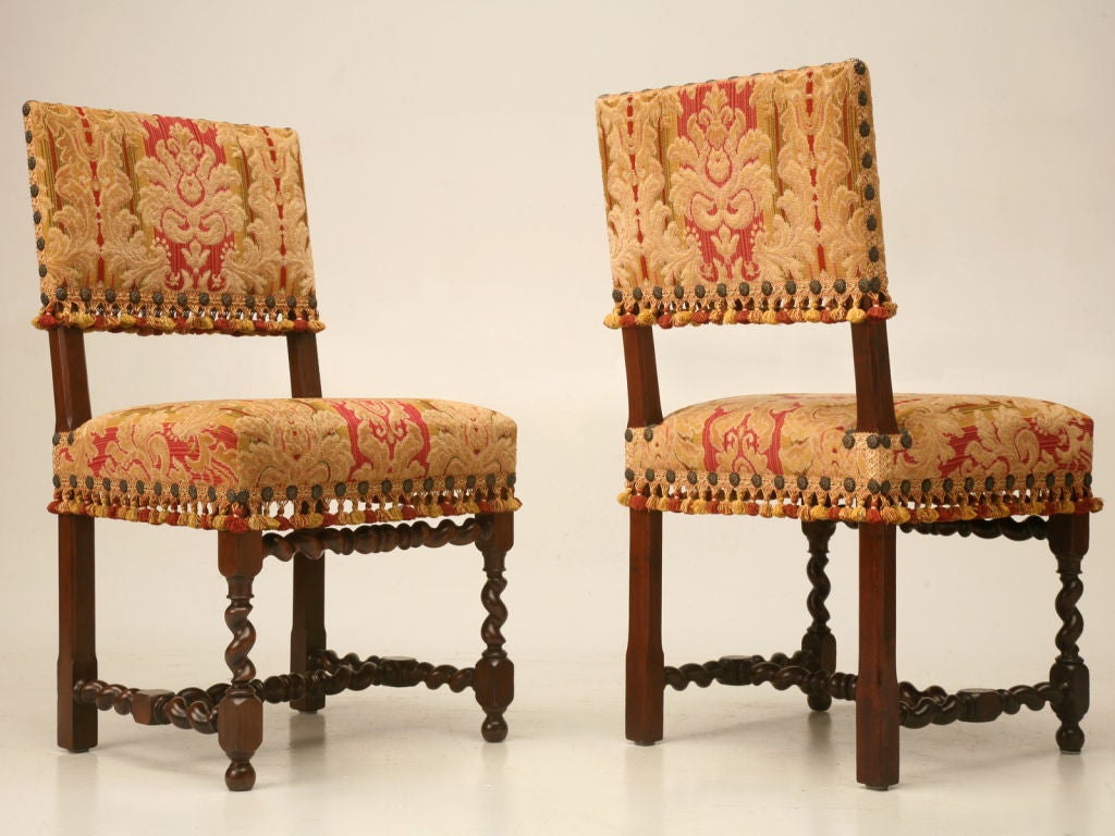 c.1880 Set of 8 French Louis XIII Barley Twist Dining Chairs 3
