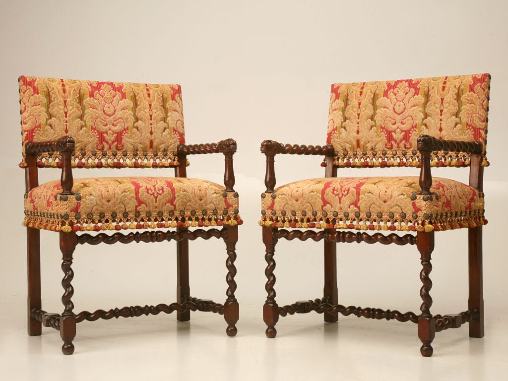 c.1880 Set of 8 French Louis XIII Barley Twist Dining Chairs 4