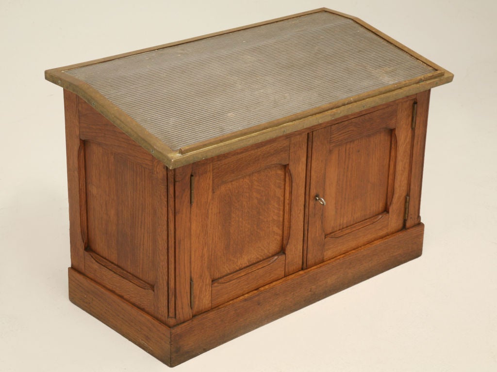 c.1920 French Oak & Zinc Bank Tellers Window Podium