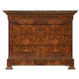 c.1870 French Louis Philippe Book-Matched Burled Walnut Commode