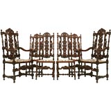 Set of 6 Original Antique French Hand-Carved Oak Dining Chairs