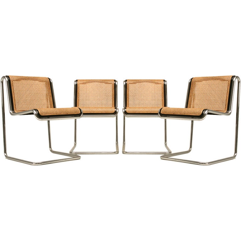 c.1972 Groovy Set of 4 High Style Chrome & Cane Side chairs