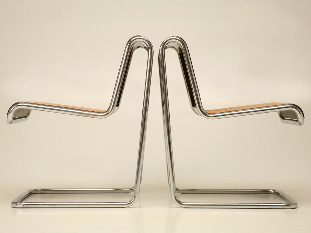Late 20th Century c.1972 Groovy Set of 4 High Style Chrome & Cane Side chairs