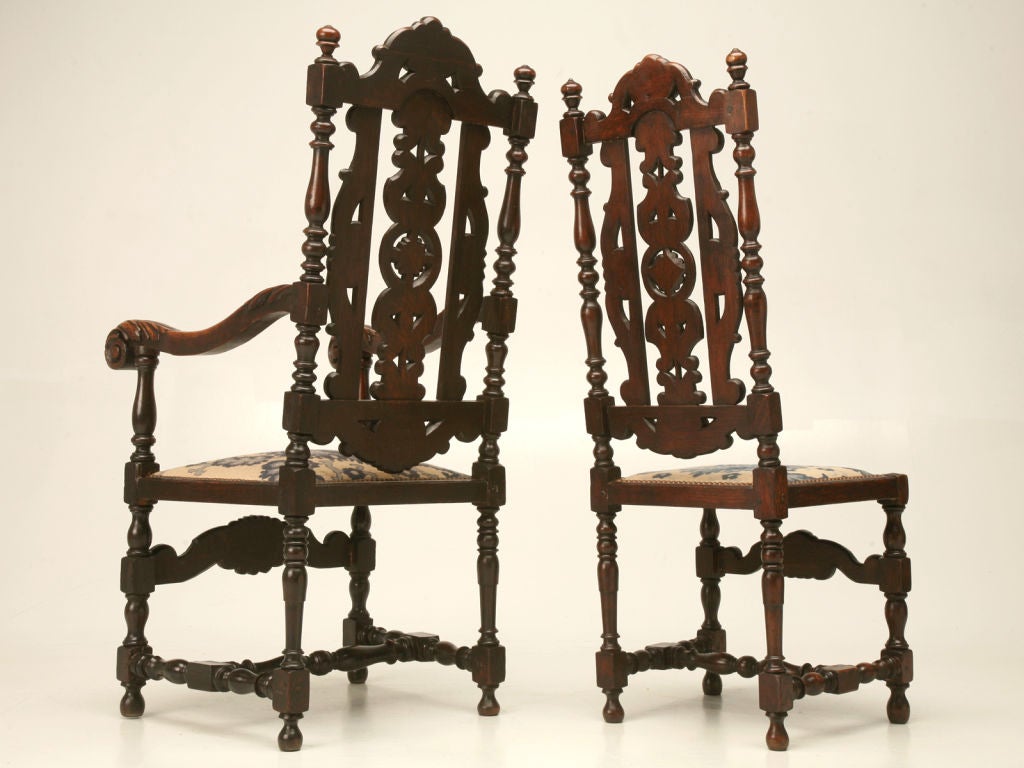 Set of 6 Original Antique French Hand-Carved Oak Dining Chairs 6