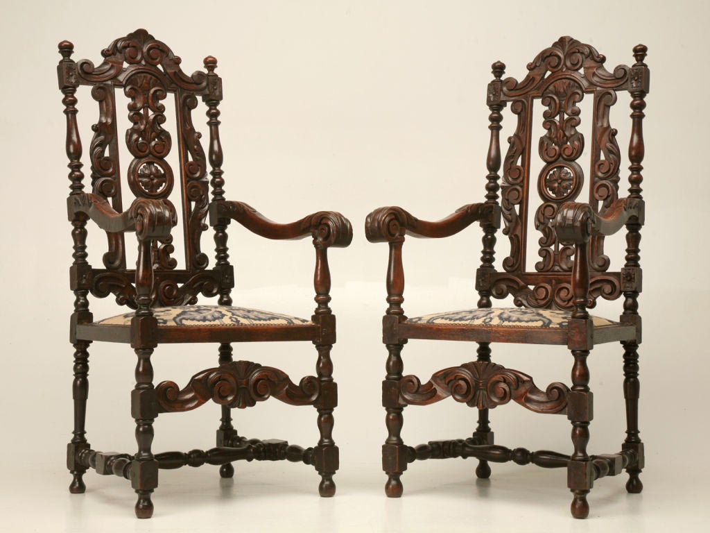 Set of 6 Original Antique French Hand-Carved Oak Dining Chairs 3