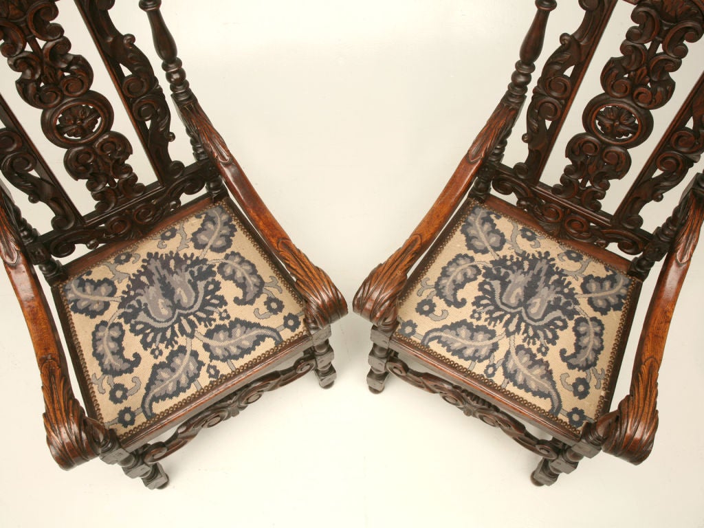 Set of 6 Original Antique French Hand-Carved Oak Dining Chairs 4