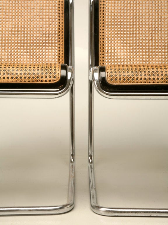 c.1972 Groovy Set of 4 High Style Chrome & Cane Side chairs 2