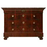 Antique French Flame Mahogany Louis Philippe Commode with Marble