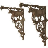 Pair of  French Butcher's Shop Cast Iron Steer Brackets