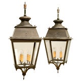 Antique c.1910 Pair of Large French Copper Lanterns